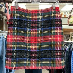 J. CREW WOMEN'S RED MULTI-COLOR LUREX STEWART SPARKLE TARTAN MINI SKIRT SIZE 6